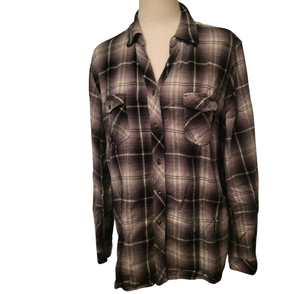 Bit & Bridle Flannel Button Down Shirt Black/White sz XL